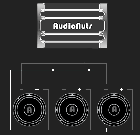 3 woofers de doble bobina conectados en serie / paralelo
